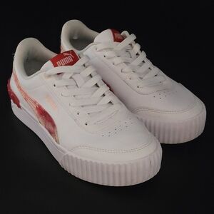 Puma Carina Lift Watercolor Sneakers JR Size 4.5C White/Pink, Used